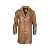 Men's Camel Brown Real Leather Car Coat