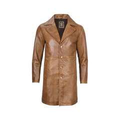 Men's Camel Brown Real Leather Car Coat