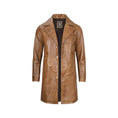 Men's Camel Brown Real Leather Car Coat