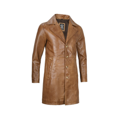 Men's Camel Brown Real Leather Car Coat