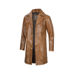 Men's Camel Brown Real Leather Car Coat