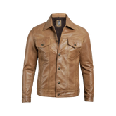 Men's Camel Brown Trucker Leather Jacket