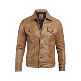 Men's Camel Brown Trucker Leather Jacket