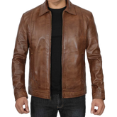 Men's Chocolate Brown Harrington Vintage Leather Jacket