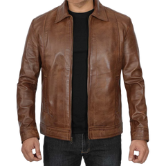 Men's Chocolate Brown Harrington Vintage Leather Jacket