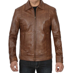 Men's Chocolate Brown Harrington Vintage Leather Jacket