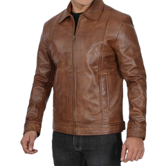 Men's Chocolate Brown Harrington Vintage Leather Jacket