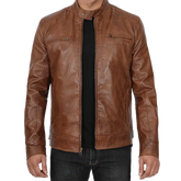 Men's Chocolate Brown Lambskin Cafe Racer Leather Jacket