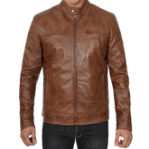 Men's Chocolate Brown Lambskin Cafe Racer Leather Jacket