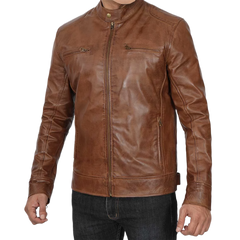 Men's Chocolate Brown Lambskin Cafe Racer Leather Jacket