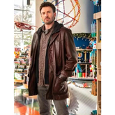 Mens Christopher Robert Evans Mid-length Brown Real Leather Trench Coat