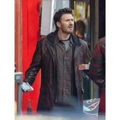 Mens Christopher Robert Evans Mid-length Brown Real Leather Trench Coat