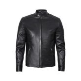 Men's Classic Black Leather Cafe Racer Jacket