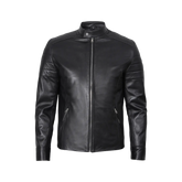 Men's Classic Black Leather Cafe Racer Jacket