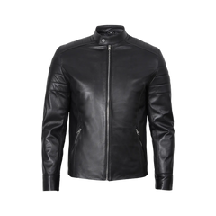 Men's Classic Black Leather Cafe Racer Jacket