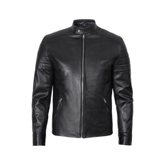 Men's Classic Black Leather Cafe Racer Jacket
