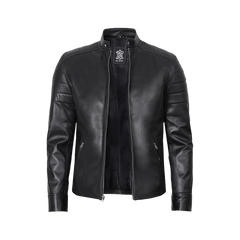 Men's Classic Black Leather Cafe Racer Jacket