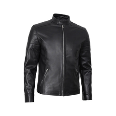 Men's Classic Black Leather Cafe Racer Jacket