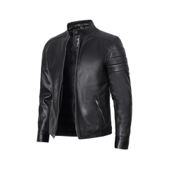 Men's Classic Black Leather Cafe Racer Jacket