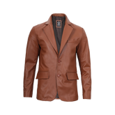 Men's Two Button Cognac Brown Leather Blazer Jacket