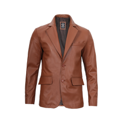 Men's Cognac Brown Leather Blazer Jacket