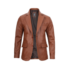 Men's Two Button Cognac Brown Leather Blazer Jacket