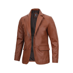 Men's Two Button Cognac Brown Leather Blazer Jacket