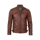 Men’s Cognac Brown Quilted Leather Motorcycle Jacket