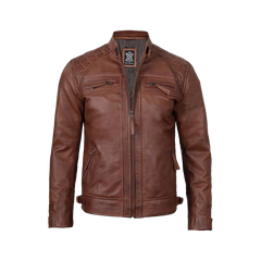 Men’s Cognac Brown Quilted Leather Motorcycle Jacket