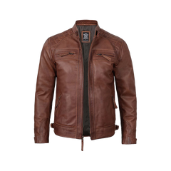 Men’s Cognac Brown Quilted Leather Motorcycle Jacket