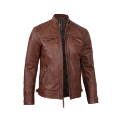 Men’s Cognac Brown Quilted Leather Motorcycle Jacket