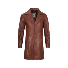 Men's Cognac Brown Real Leather Car Coat
