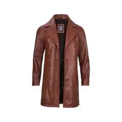 Men's Cognac Brown Real Leather Car Coat