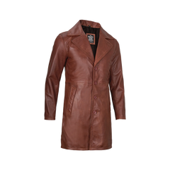 Men's Cognac Brown Real Leather Car Coat