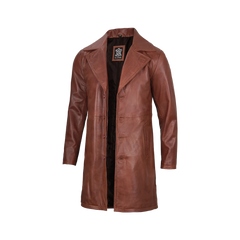 Men's Cognac Brown Real Leather Car Coat