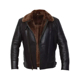 Men's Cross Zip B3 Bomber Aviator Real Shearling Brown Sheepskin Leather Jacket