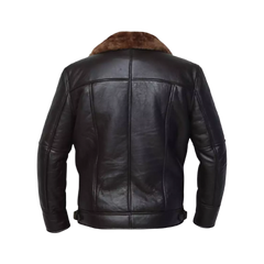 Men's Cross Zip B3 Bomber Aviator Real Shearling Brown Sheepskin Leather Jacket