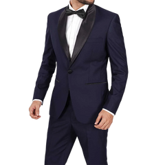 Men's Dark Blue Tuxedo with Classic Black Shawl Collar