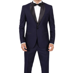 Men's Dark Blue Tuxedo with Classic Black Shawl Collar