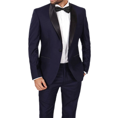 Men's Dark Blue Tuxedo with Classic Black Shawl Collar
