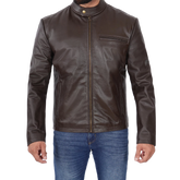 Men's Dark Brown Cowhide Leather Cafe Racer Jacket