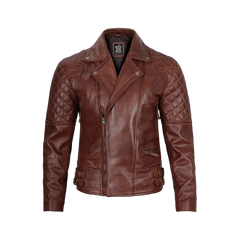 Men's Dark Brown Quilted Asymmetrical Leather Biker Jacket
