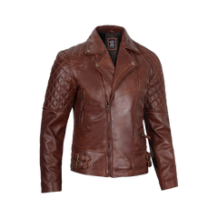 Men's Dark Brown Quilted Asymmetrical Leather Biker Jacket