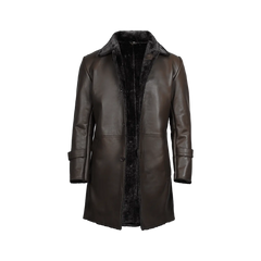 Men's Dark Brown Real Leather Shearling Coat