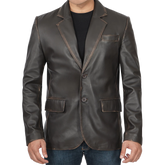 Men's Dark Brown Rub Off Leather Blazer
