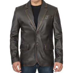 Men's Dark Brown Rub Off Leather Blazer
