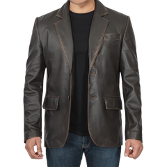 Men's Dark Brown Rub Off Leather Blazer