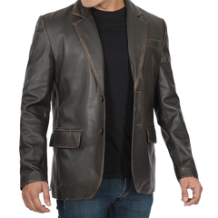 Men's Dark Brown Rub Off Leather Blazer