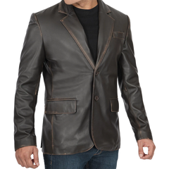 Men's Dark Brown Rub Off Leather Blazer