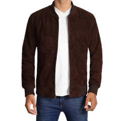 Men's Dark Brown Suede Bomber Jacket